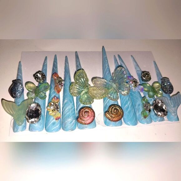 Hand crafted custom luminous 10pc XL stiletto acrylic press on nails sz medium - Picture 10 of 11